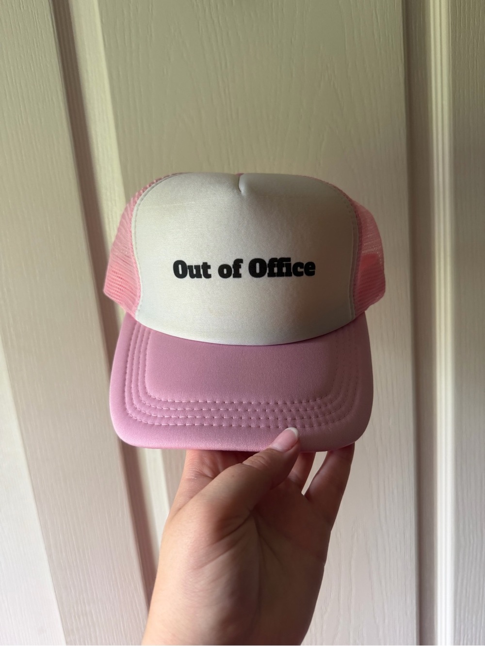 Out of Office Pink and White Trucker Hat